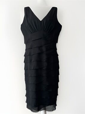 Jones Wear Day to Dinner Tiered Ruffle Dress 14 Black Cocktail Party Classic